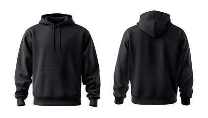 Full view of a dark gray hoodie, front and back