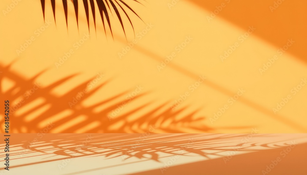 Poster minimalistic background with tropical plant shadows creating an abstract stage for cosmetic display 