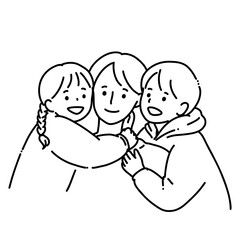 抱き合う親子　線画