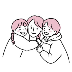 抱き合う親子　ピンク