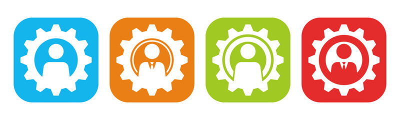 Set of gear with human icon vector symbol. Representing innovation, solution, and people
