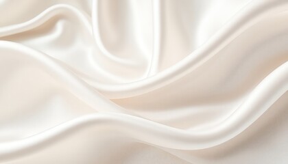 Obraz premium Delicate and Luxurious Creamy Fabric Displaying Smooth, Flowing Waves with Subtle Shimmering Highlights in a Textured Close-Up