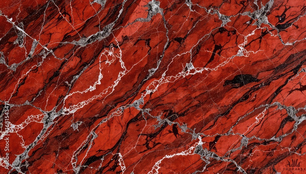 Poster abstract design of a blood red stone surface with white and dark veins creating a complex organic pa