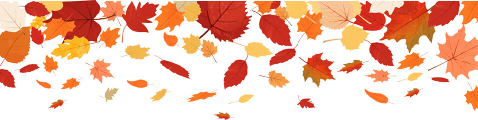 Autumn leaf border.Falling leaves.Leaf fall.Autumn flying leaves.Watercolor leaves in the wind.Autumn leaves seamless border.	