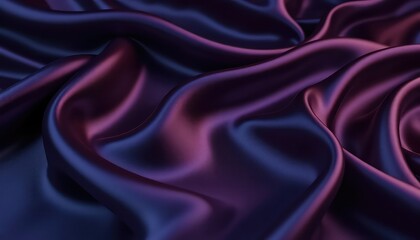 Fototapeta premium Abstract Texture of Draped Wavy Satin Fabric in Deep Purple and Blue Tones with Gentle Folds and Soft Highlights