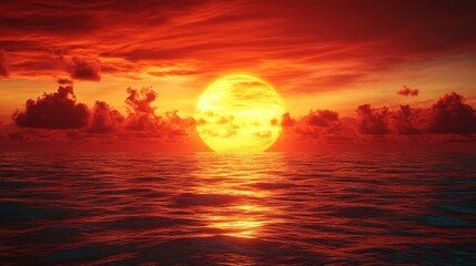 Fiery sunset over a still ocean