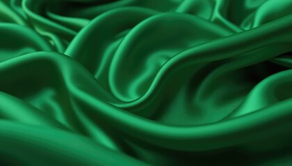 Obraz premium Elegant flowing fabric with soft waves in a rich green hue, showcasing a luxurious and smooth texture
