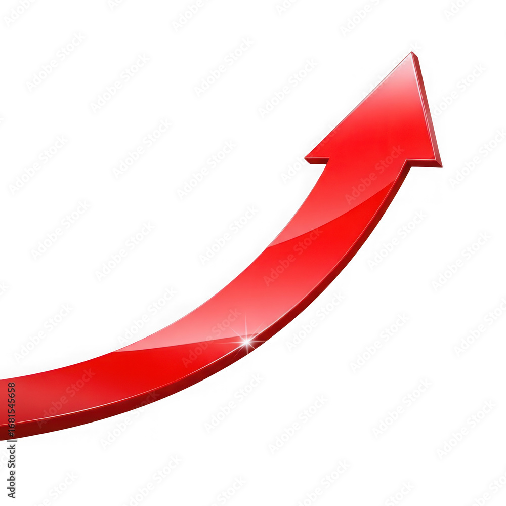 Poster red upward curved arrow symbolizing growth on a black background red arrow up arrow isolated on a tr