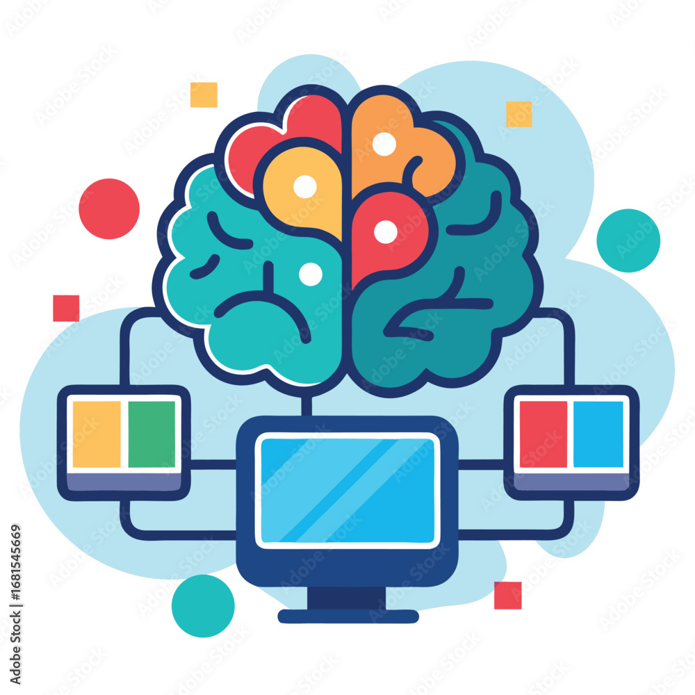 Poster vector illustration of a mobile phone and tablet pc with social media apps and web icons connected t