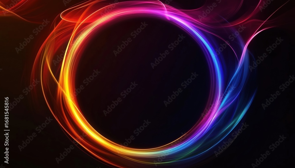 Aufkleber wavy abstract circles in round frame with full spectrum light on black background, featuring empty s
