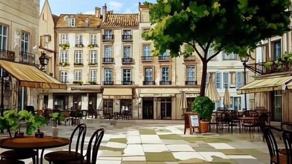 European city square cafe scene