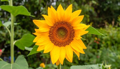 Obraz premium Vibrant yellow sunflower in full bloom, surrounded by lush green foliage