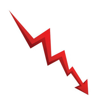 Red Zigzag Arrow Indicating a Sharp Decline on a Black Canvas down decrease isolated on a transparent background