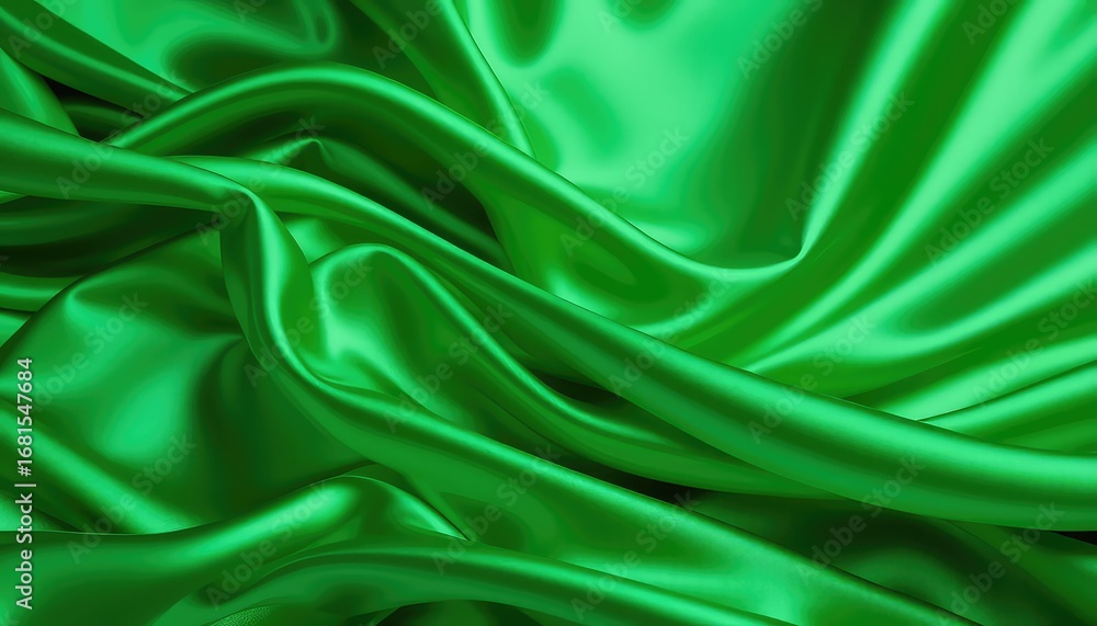 Poster luxurious emerald green fabric with soft ripples and elegant folds creating a flowing textural desig