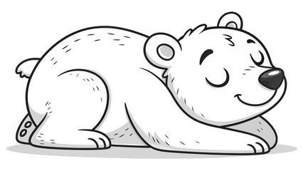 Cartoon polar bear sleeping peacefully on white background