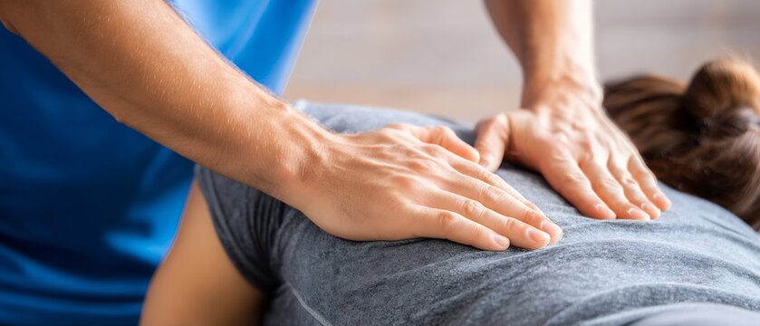 Patient receiving sports massage therapy back pain rehabilitation physiotherapy session health wellness