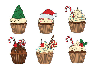 Festive holiday christmas cupcakes with cute decorations for sweet celebrations