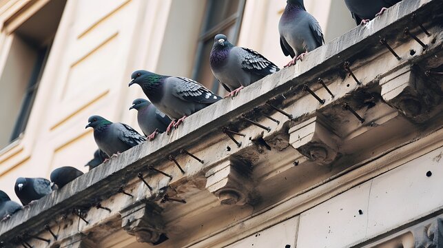 Urban wildlife pigeons perched on building ledge architecture city birds cityscape animal photography