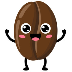 Cute smiling happy strong coffee bean. Vector flat cartoon character illustration icon design. Isolated on white background. Coffee bean energy character concept