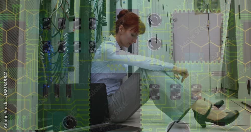 Aufkleber animation of data processing over businessman working in office