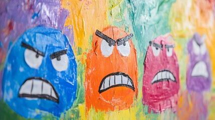 Colorful angry faces painting expressive art emotion concept vibrant artwork creative expression design
