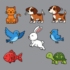 Fototapeta premium Flat vector illustration of cute animal clipart set
