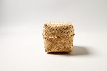 Bamboo container for sticky rice, sticky rice basket on white background