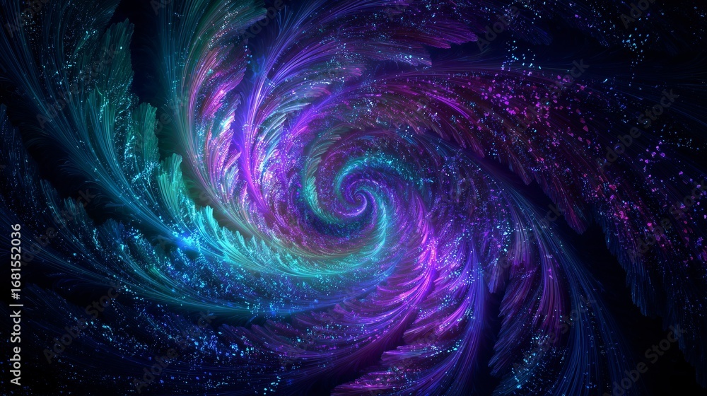 Poster abstract digital technology spiral galaxy background with vibrant purple blue cosmic swirl pattern c