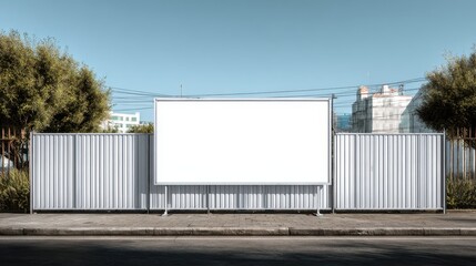 Obraz premium Blank Billboard on City Street with Construction Fence