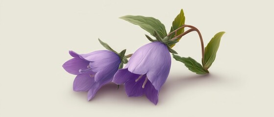 Two purple bellflowers resting on a light background artistic rendering close up studio shot flower photography