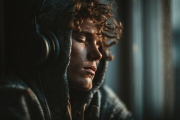Contemplative Young Man Listening Music