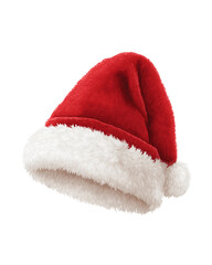 Classic Red Christmas Santa Hat with White Fur Pom-Pom, Isolated, Transparent Background