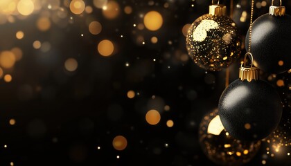 Fototapeta premium Luxurious Black Decor With Gold Accents And Light Ray Effects Featuring Bokeh For An Elegant And Sophisticated Look.