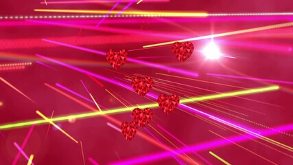 Animation of red kaleidoscopic shape moving over glowing pink grid - Powered by Adobe