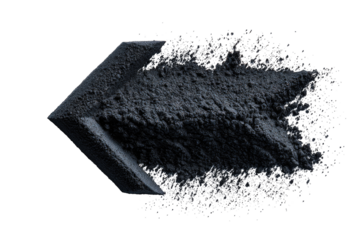 Dark gray powder explodes from a hexagonal prism