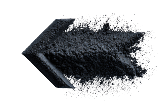 Dark gray powder explodes from a hexagonal prism