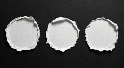 Three white circles punched out of black paper