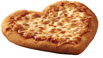 Heart shaped pizza with cheese and tomato sauce on transparent PNG isolated background