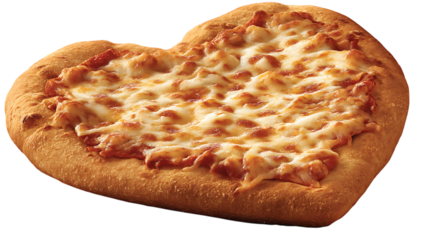 Heart shaped pizza with cheese and tomato sauce on transparent PNG isolated background