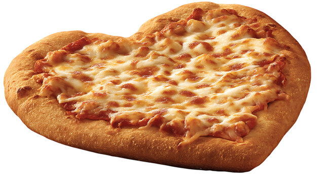 Heart shaped pizza with cheese and tomato sauce on transparent PNG isolated background - Powered by Adobe
