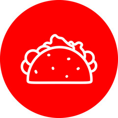 Taco Vector Line White Circle Red Icon Design