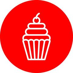 Cupcake Vector Line White Circle Red Icon Design