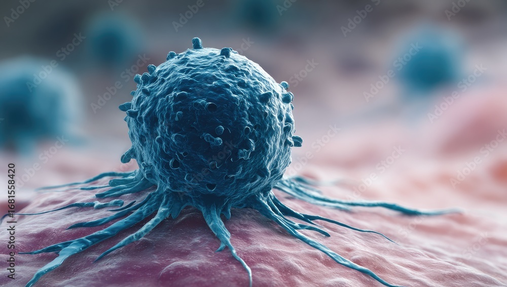 Aufkleber Detailed close-up view of a cancer cell with intricate structures and a muted color palette.
