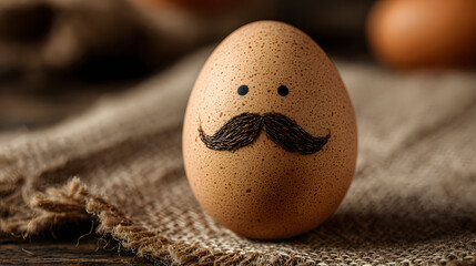 A small egg with a mustache drawn on it