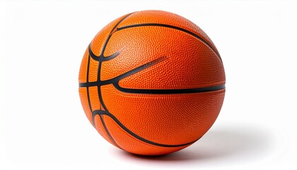 Fototapeta premium Standard orange basketball with black lines and textured surface centered on white background