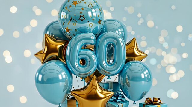 Celebratory blue and gold balloon bouquet marking 60th anniversary or birthday milestone