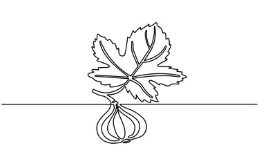 Fototapeta premium Abstract fig fruit with leaves, Continuous one line drawing isolated on white background, Continuous one single minimal line drawing Figs fruit, Single one line drawing whole healthy organic figs pro.