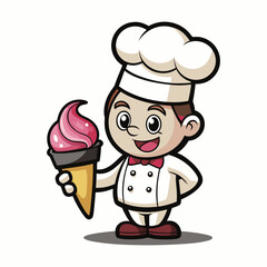 Cute Ice Cream Chef Vector, Funny Dessert Character, Cone Hat Illustration, Sweet Treat Cartoon, Creative Culinary Design for Summer Fun