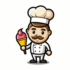 Cute Ice Cream Chef Vector, Funny Dessert Character, Cone Hat Illustration, Sweet Treat Cartoon, Creative Culinary Design for Summer Fun