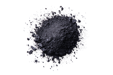 Dark grey powder, exploded outward,  radiating from center